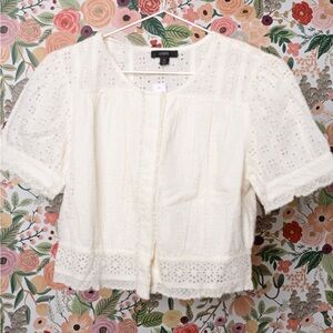 J. Crew Eyelet Cropped Blouse in Cream